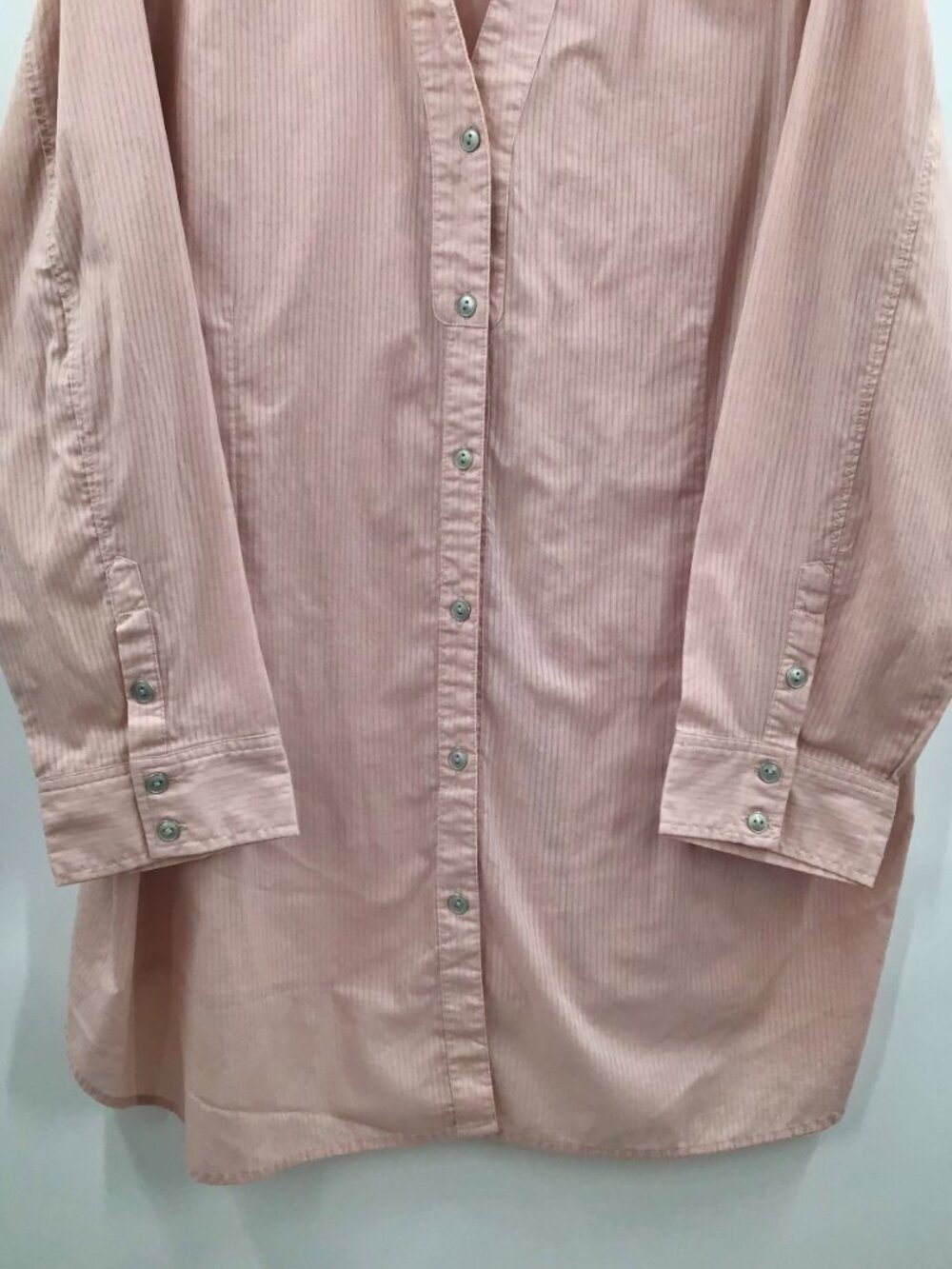 Womens 30/32 Bigshirt Tunic Length Leggings Shirt Pink Sheer Cotton Pinstripes - Picture 4 of 5
